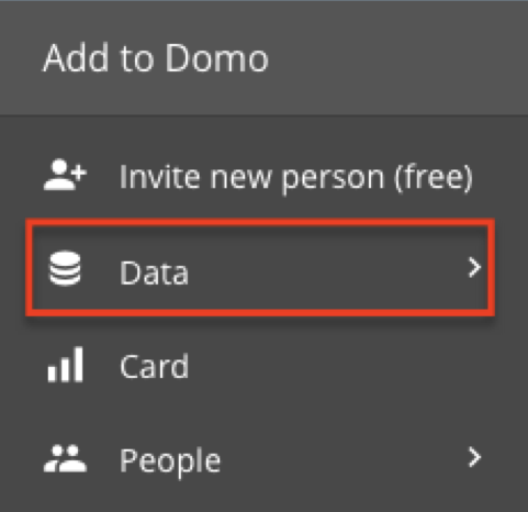 Domo app is shown with Data selected in the dropdown