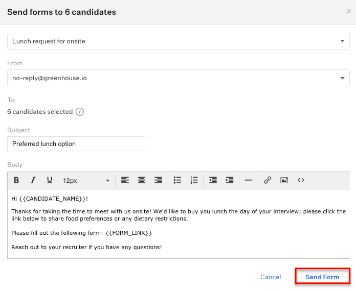 Send Forms – Greenhouse Support