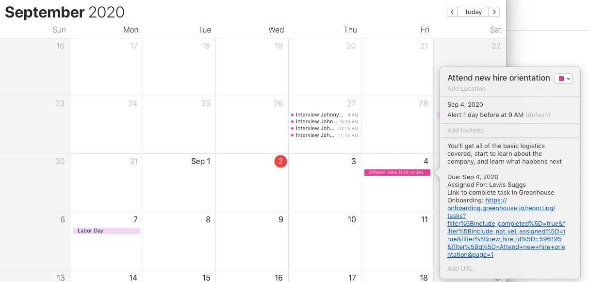 Add task to calendar Greenhouse Support