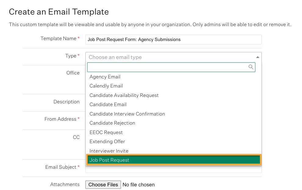 Job post request email Greenhouse Support