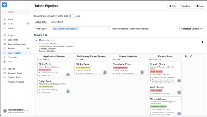 Screenshot of the talent pipeline page