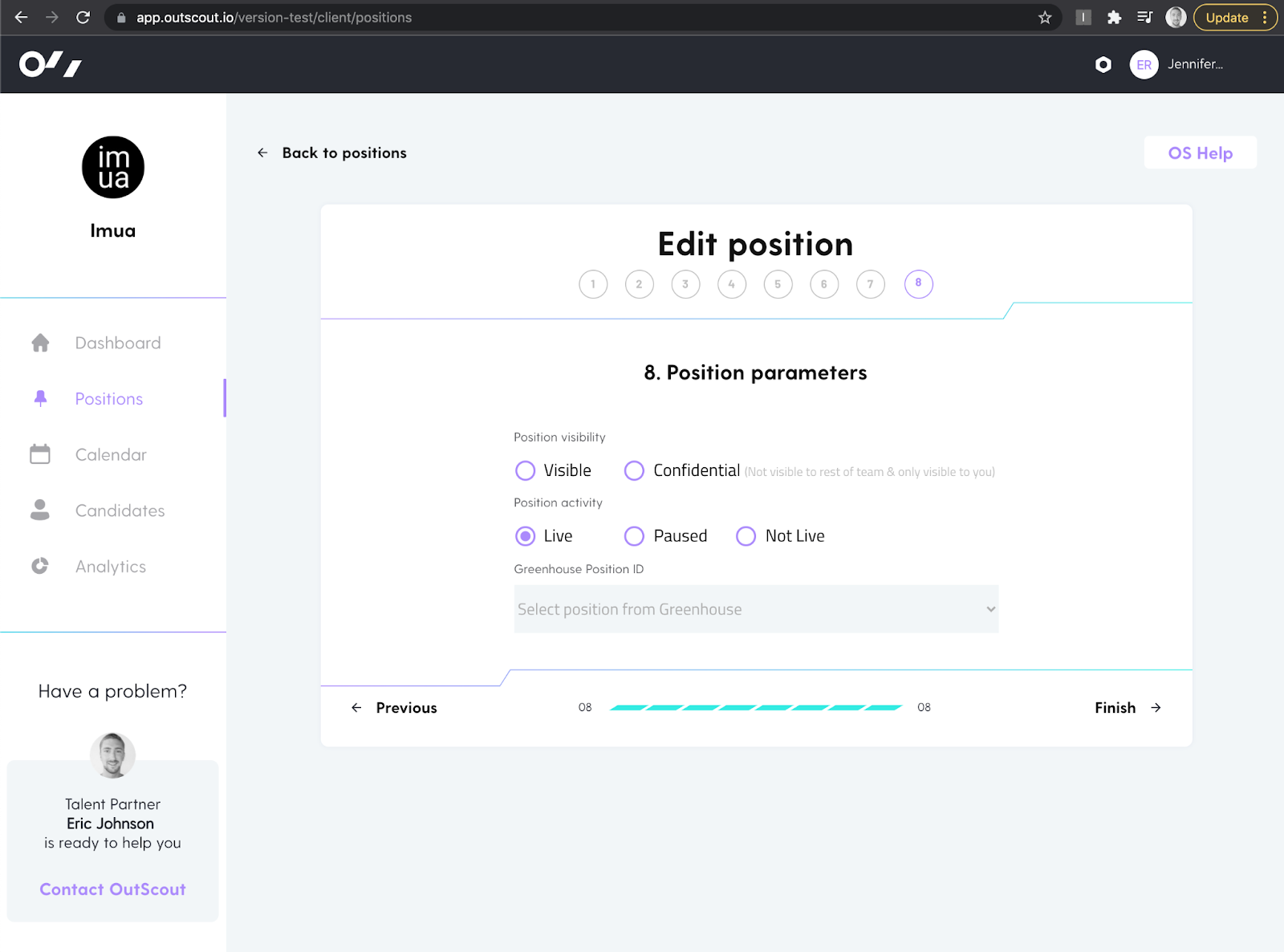 OutScout shows an example job mapping process on its platform with Greenhouse Recruiting