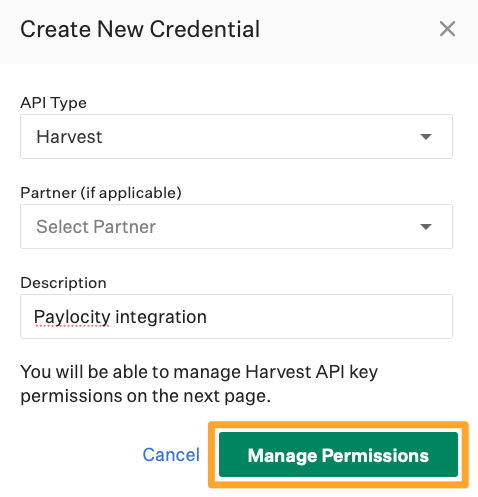 Paylocity: New API Key: Manage permissions