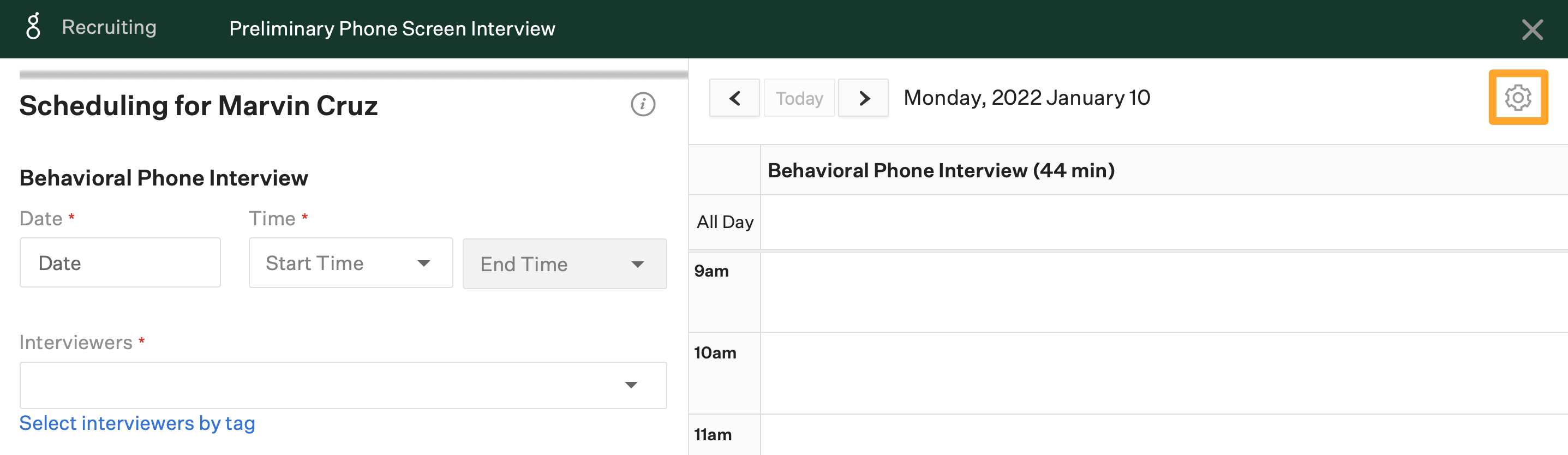 Schedule Interview: Settings icon