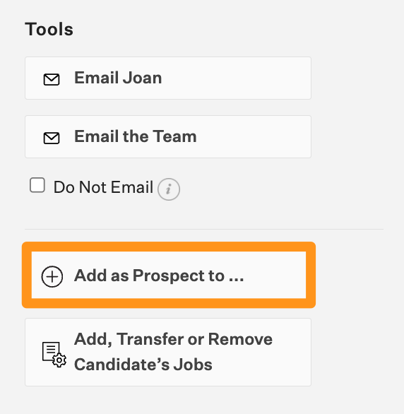 Screenshot of the add as prospect button