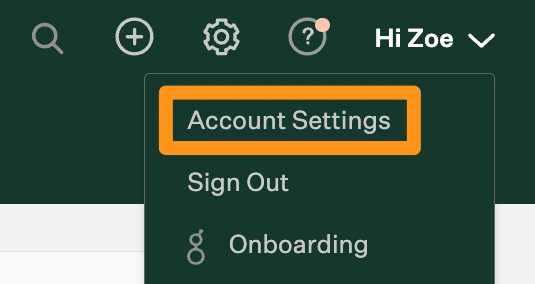 Screenshot of the account settings link in the name dropdown