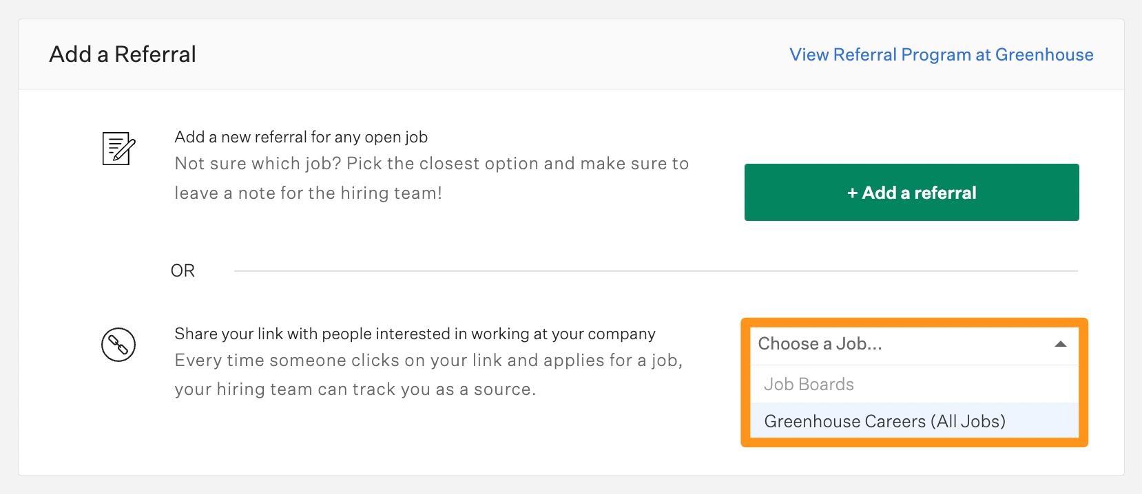 Screenshot of the jobs dropdown in the add a referral section