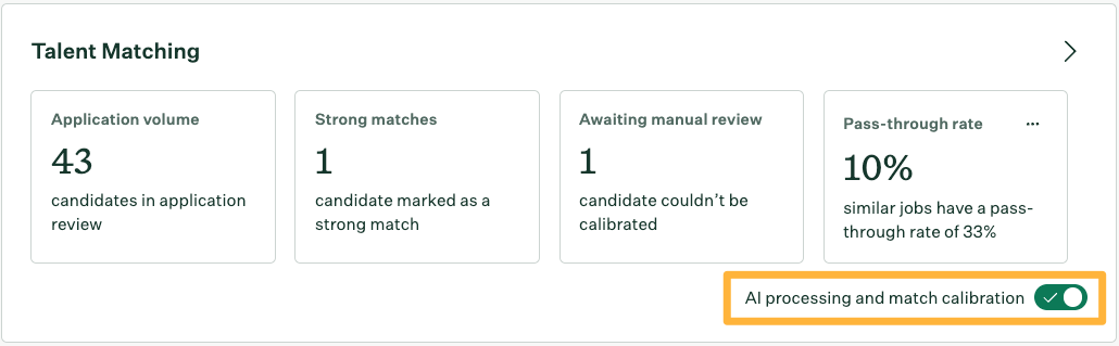 Job dashboard with toggle to turn off AI processing.