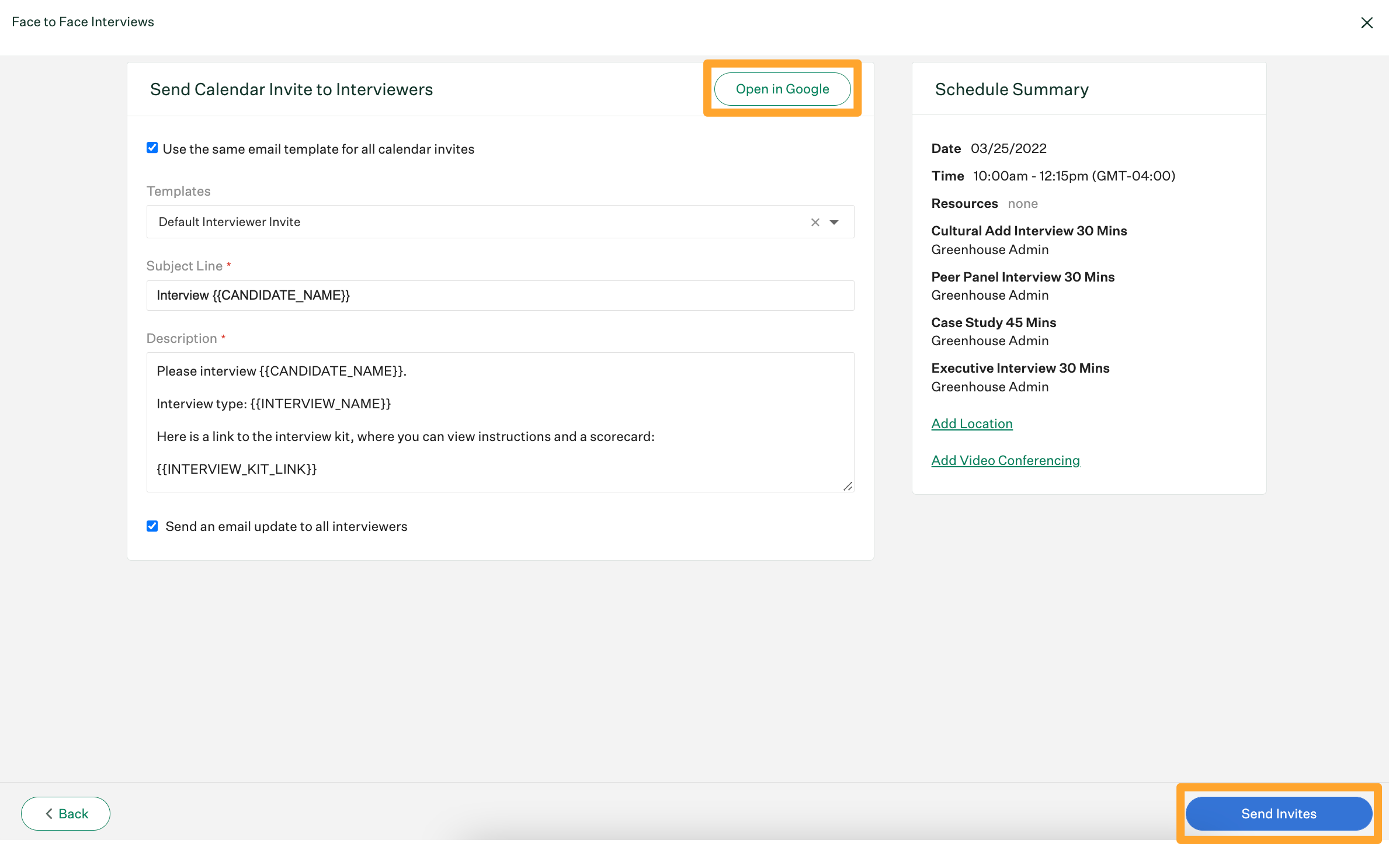 Use quot Schedule All quot with Google Calendar Greenhouse Support