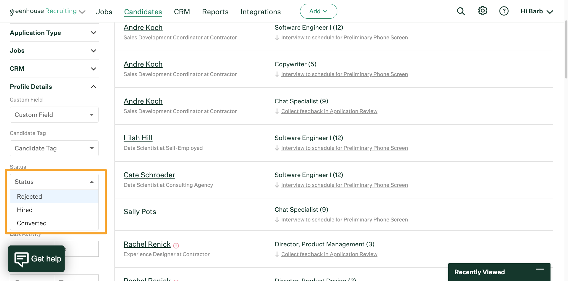 Candidate and prospect filters – Greenhouse Support