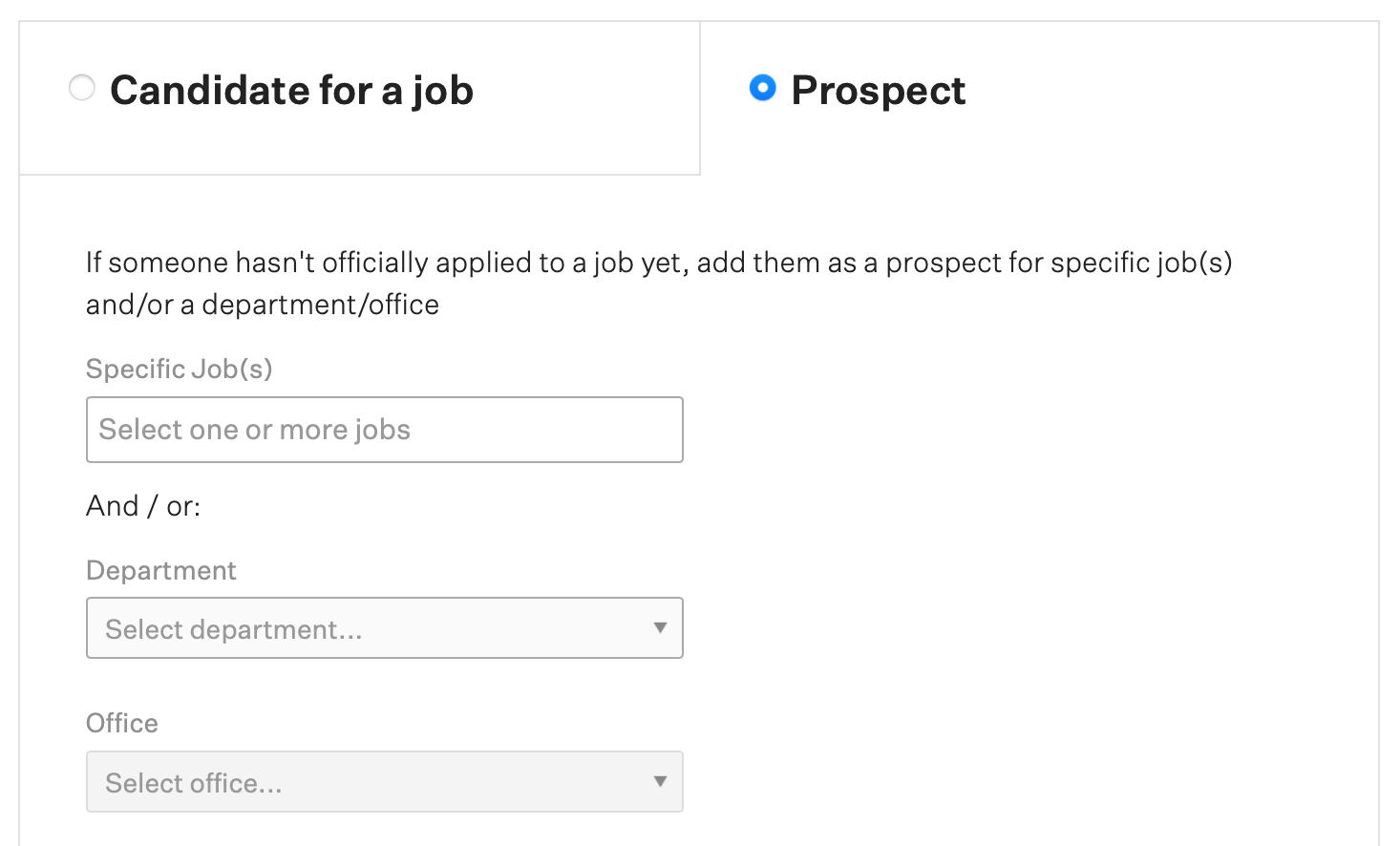 Screenshot of the add prospect page