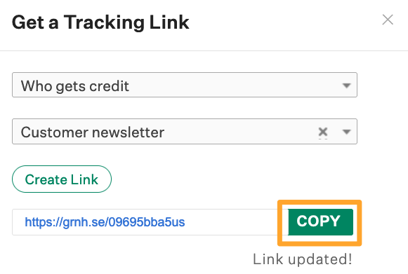 Screenshot of job link copy button