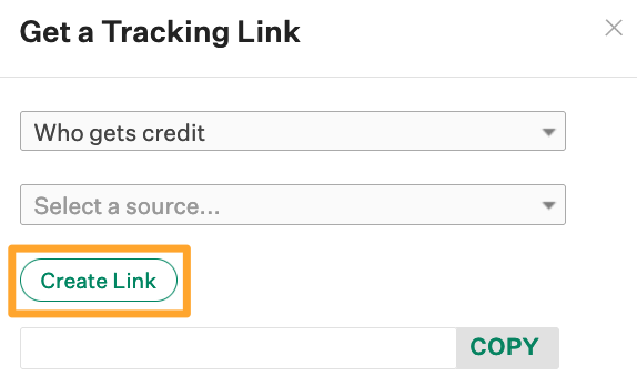 Screenshot of tracking link create link button