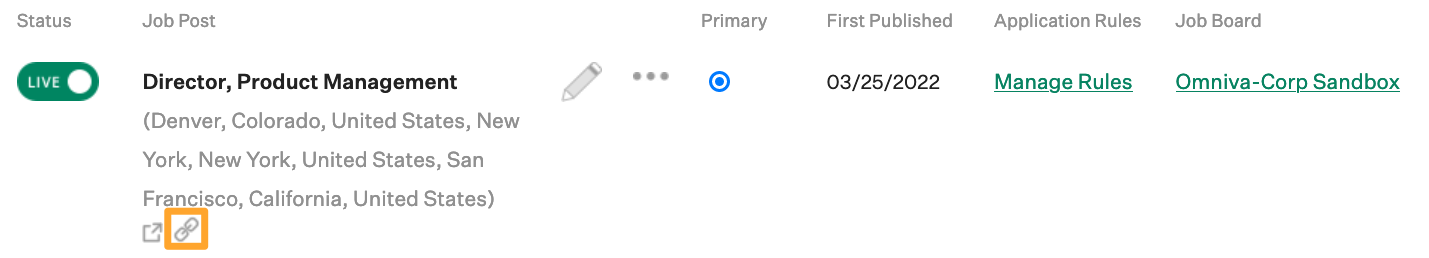 Screenshot of job post with link button