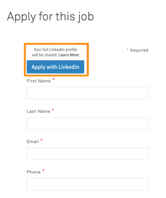 Screenshot of Apply with LinkedIn