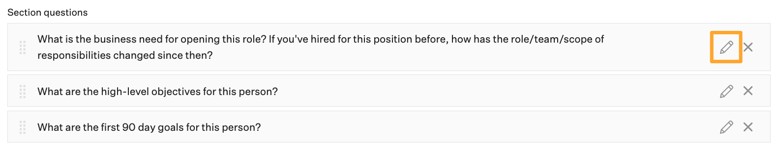 Edit icon next to a question