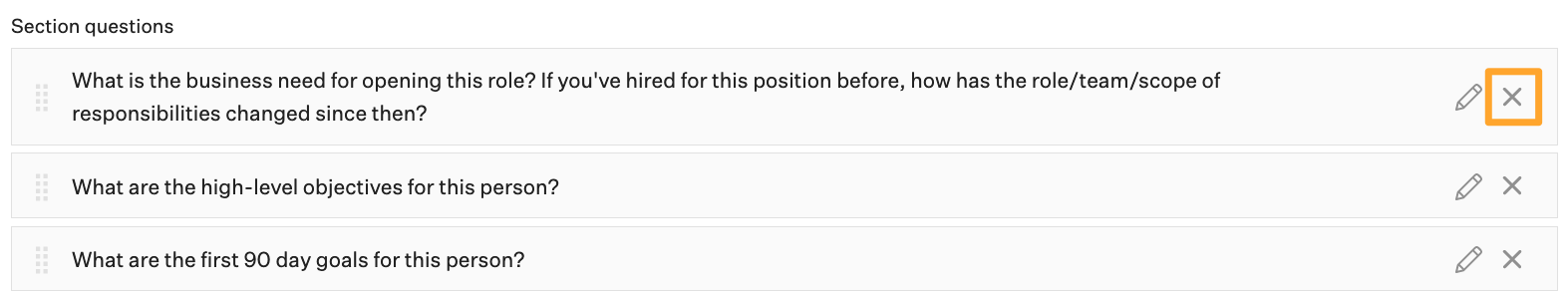 Question with a delete button