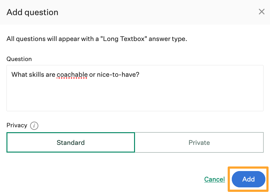 New question add window