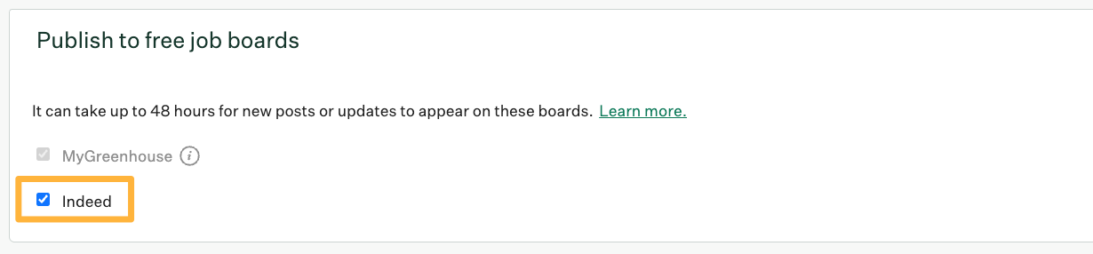 Publish to free job boards with Indeed selected