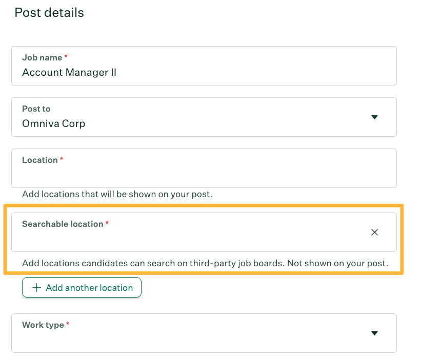Create a Job searchable location field