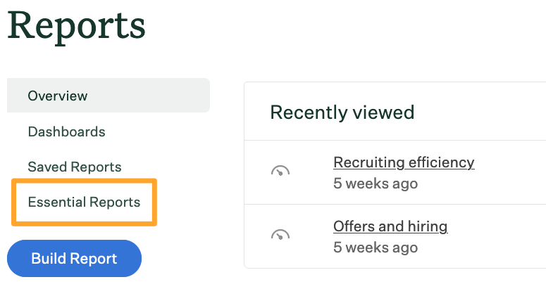Screenshot of the Essential reports button