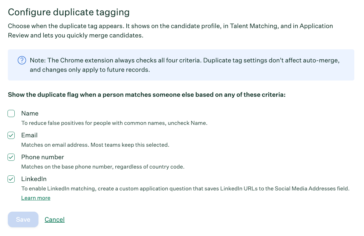 Configure duplicate tagging set up
