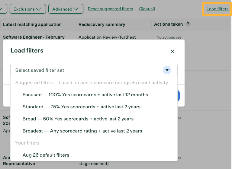 Load Filters menu button and open menu