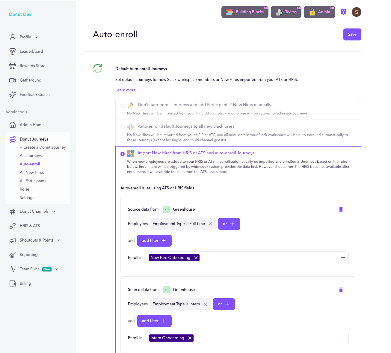 Donut auto-enroll rules configuration