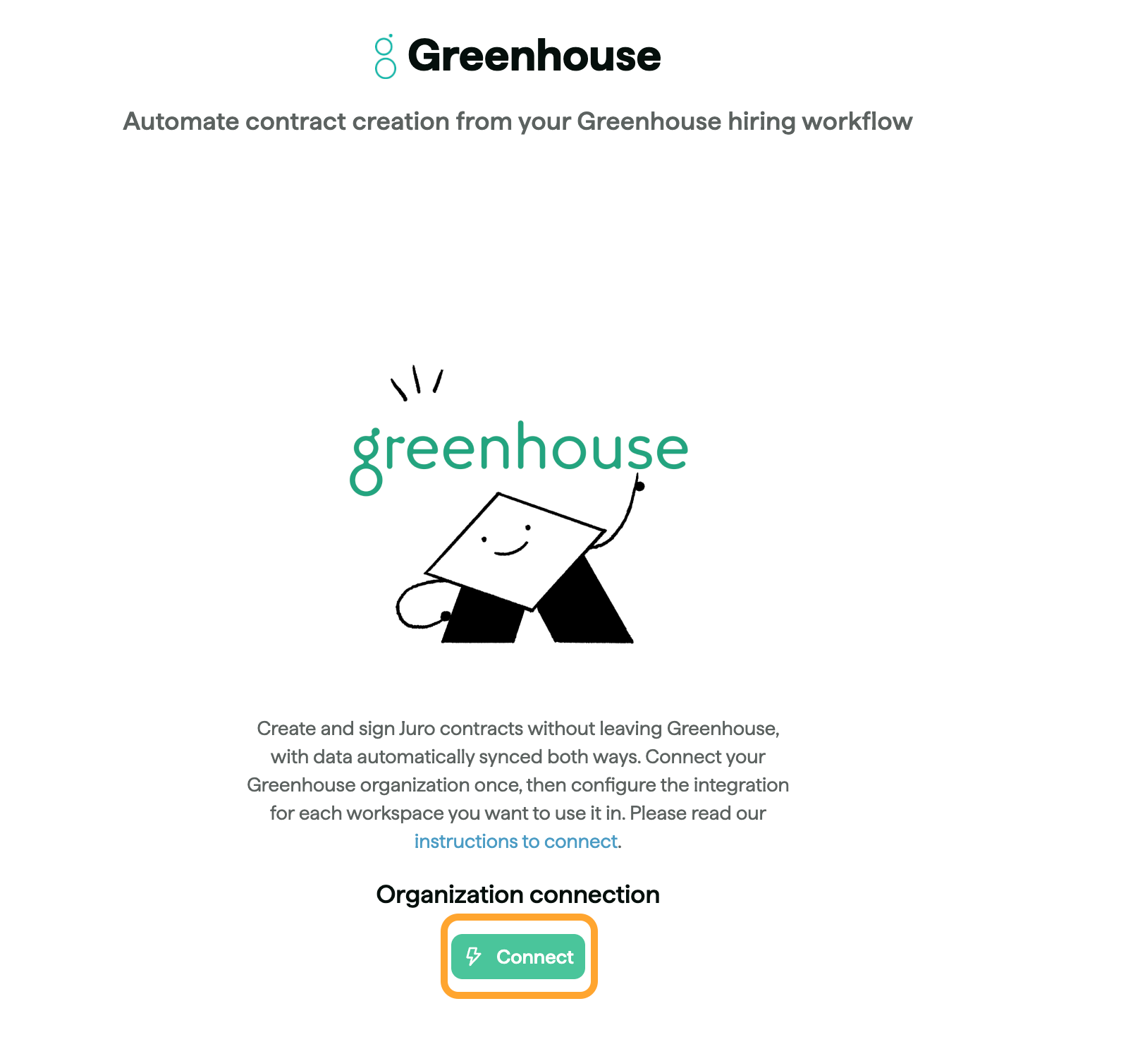 Juro Connectors page showing Greenhouse integration with Connect button