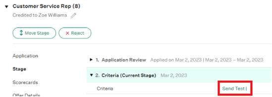 Send Test button in Greenhouse Criteria stage