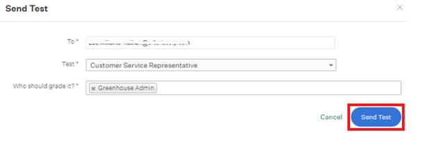 Send Test popup with package selection options