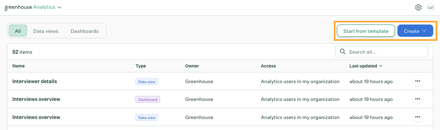 Create screen showing options to start from scratch or choose a template