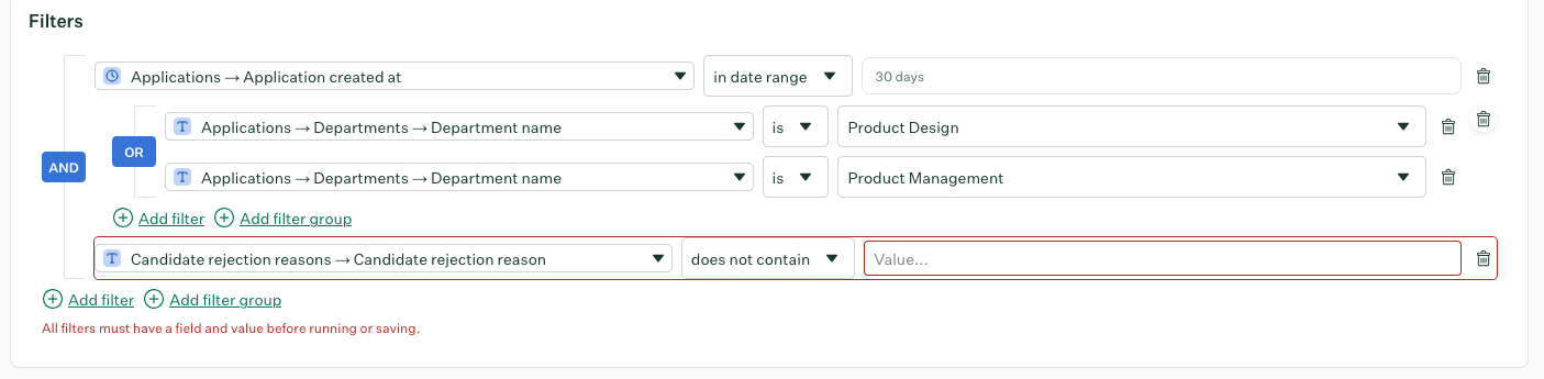 Filter with invalid value highlighted in red