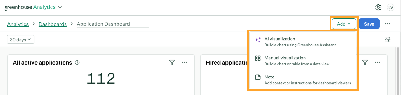 Add menu showing AI visualization, manual visualization, and note options