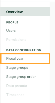 Left side menu with Fiscal year option under Data configuration