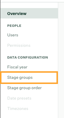Left side menu with Stage groups option