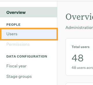 Left side menu with Users option under People
