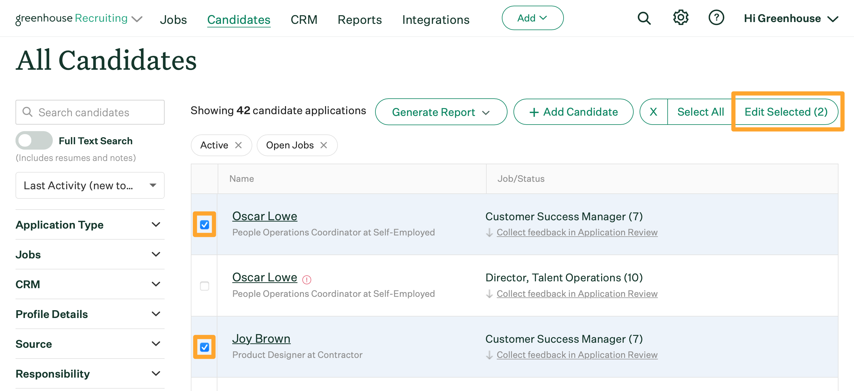 Candidate and prospect filters – Greenhouse Support