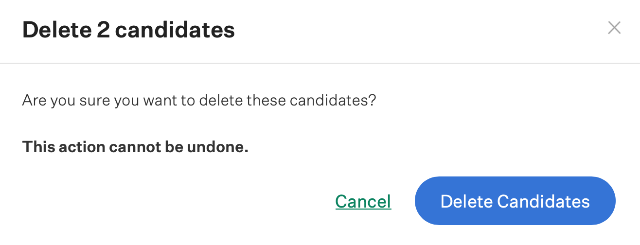 Screenshot of the confirm delete candidates button