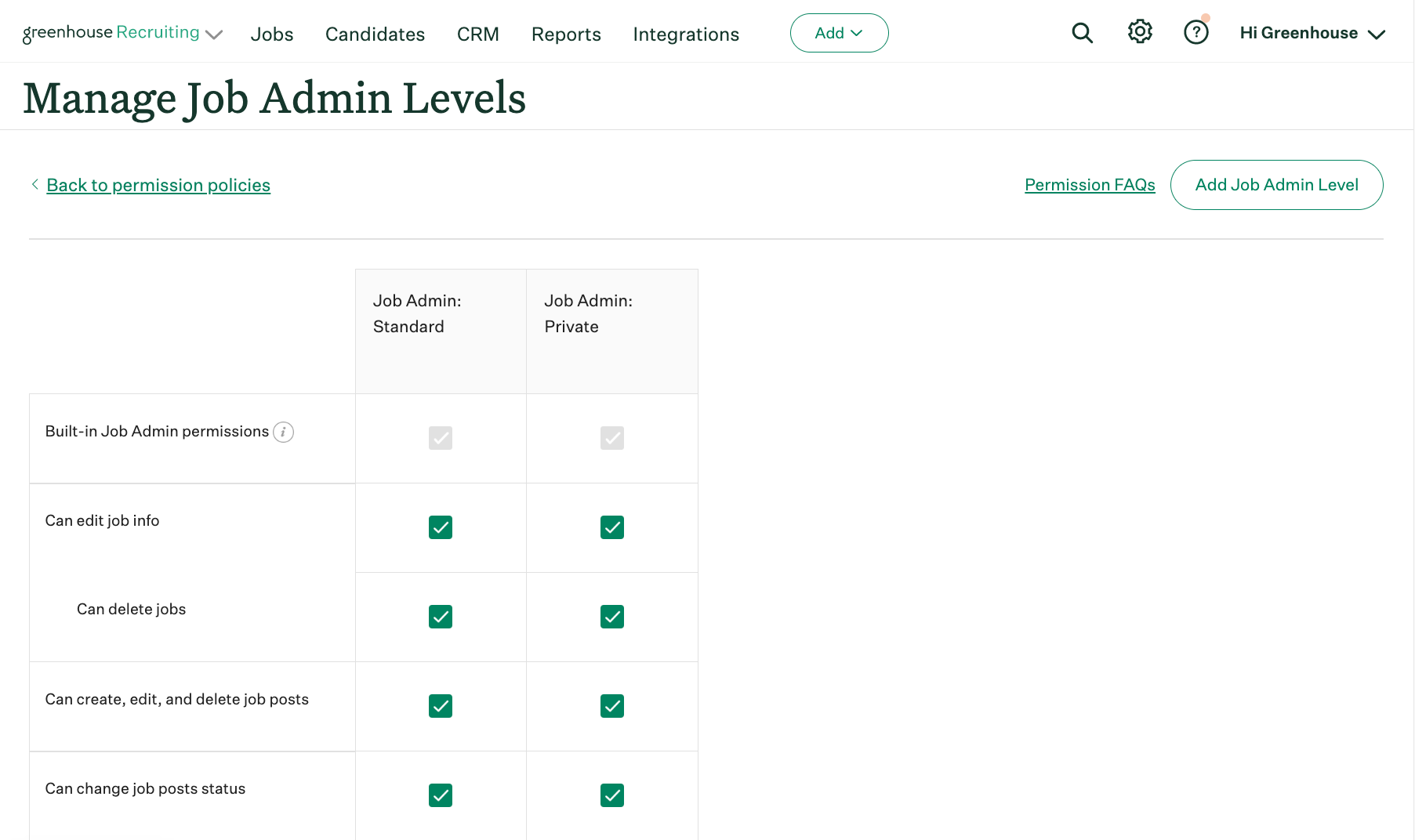 Screenshot of see and manage all Job Admin levels