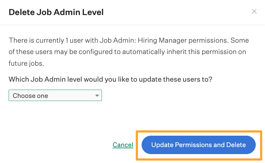 Screesnhot of confirm delete job admin level