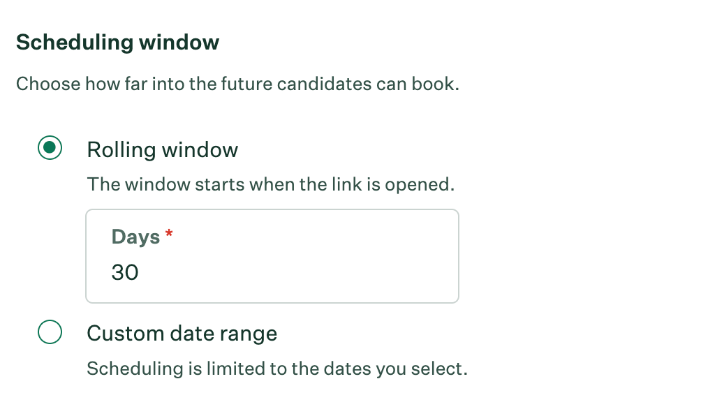 Scheduling windows rolling window or custom date range selections 