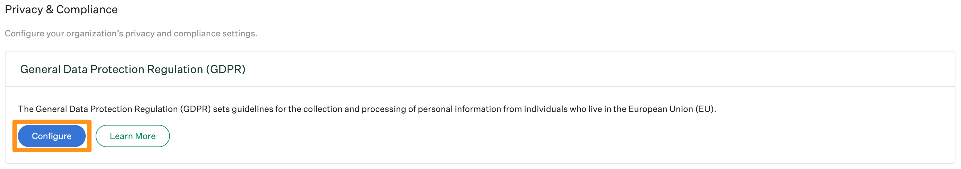 Screenshot of Configure GDPR button