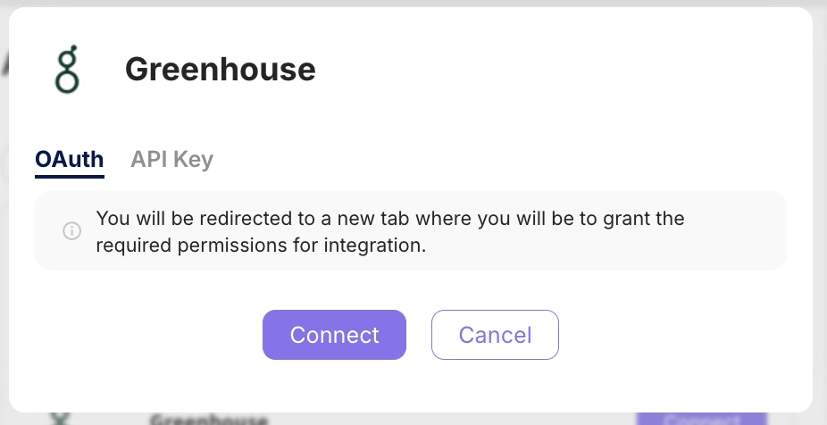 Greenhouse card with Connect button