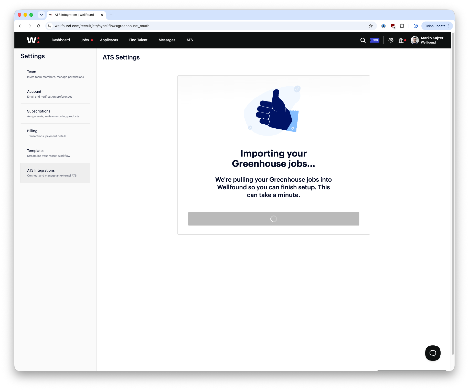 Wellfound import confirmation screen
