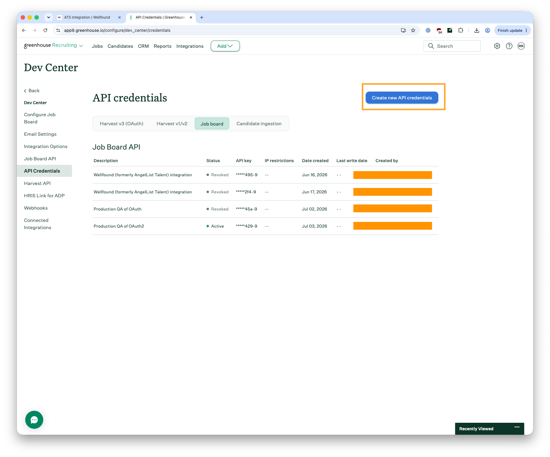 Greenhouse API Credentials Job Board setup