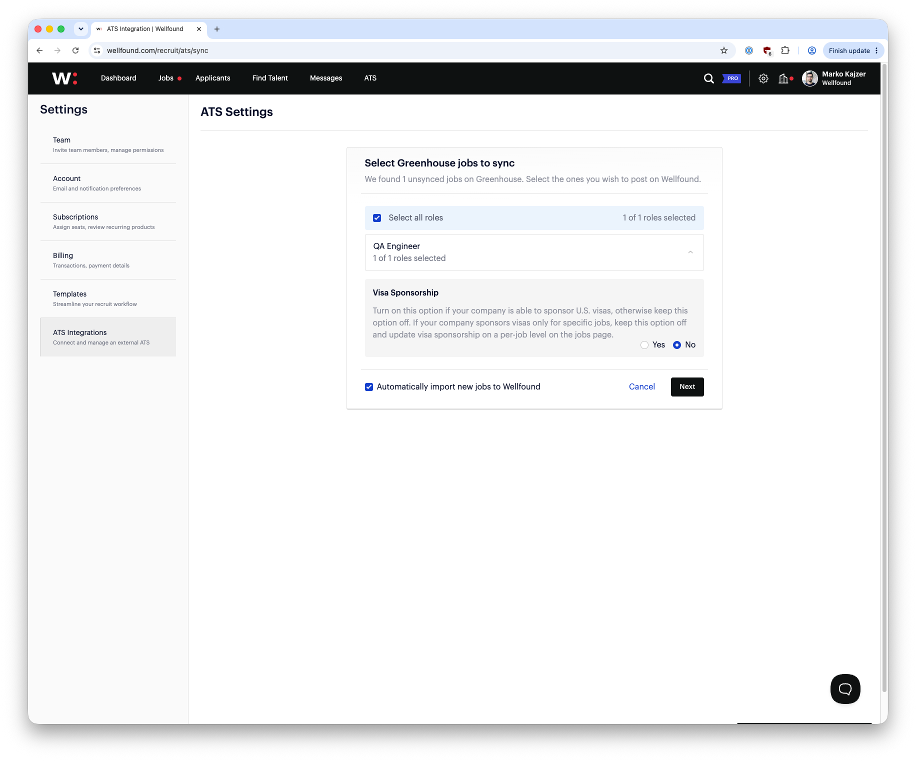 Wellfound job import in progress screen