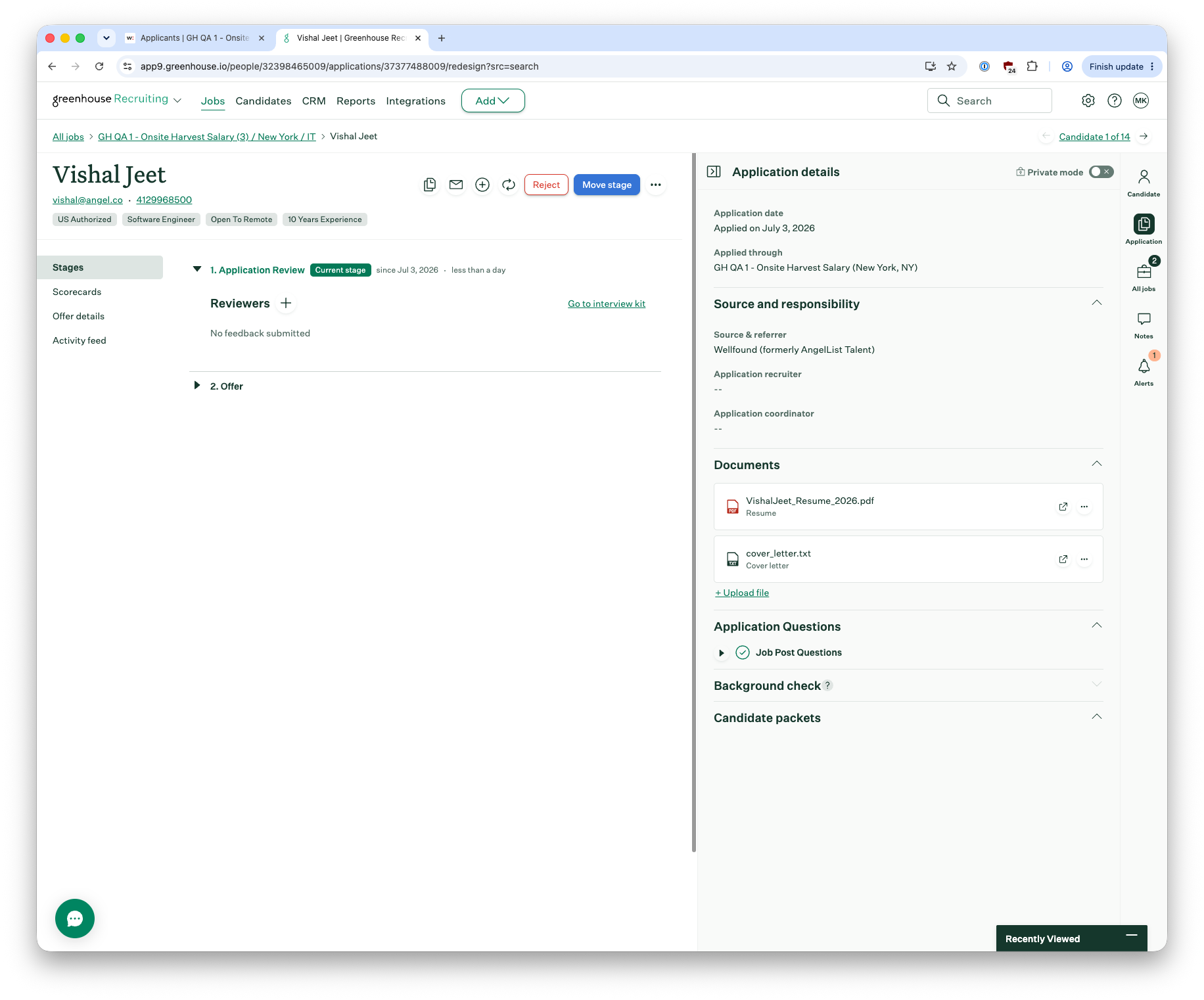 Wellfound candidate export flow screenshot, continued
