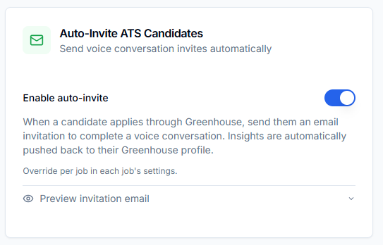 Converge Auto-Invite ATS Candidates toggle