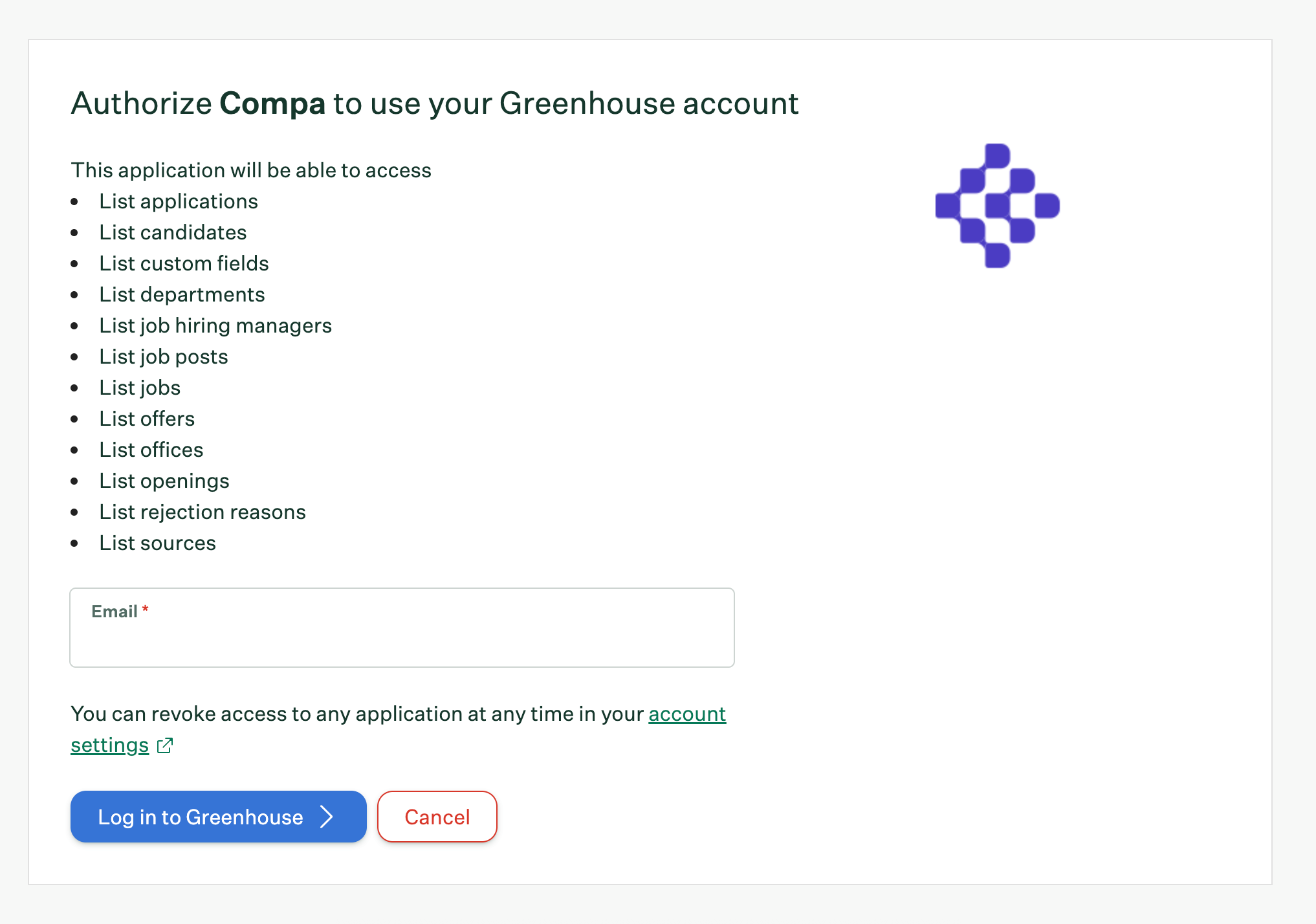 Compa Connect to Greenhouse button